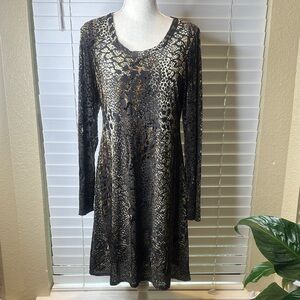 Karen Kane Black and Gold Animal Print Long Sleeve Dress